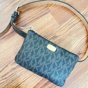 NWT Michael Kors Monogram belt bag dark brown